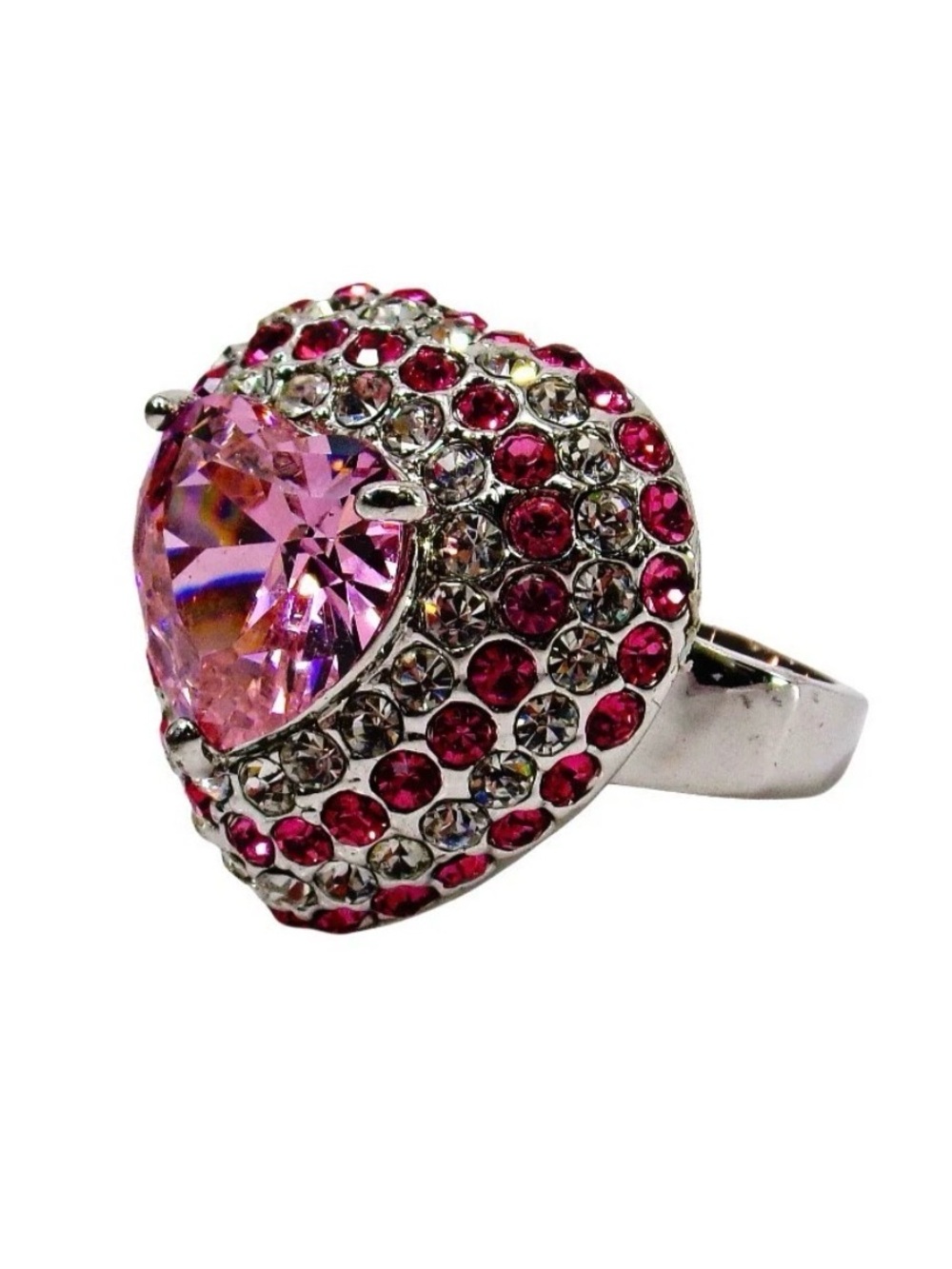 Pink heart cubic zirconia stone ring with large pink center stone Size 7.5 NEW